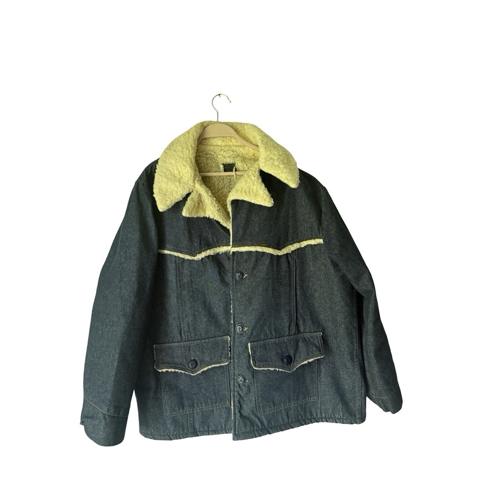 Vintage Sears Roebucks Western Denim Jean & Sherpa Wool Jacket Coat 52 XL chore